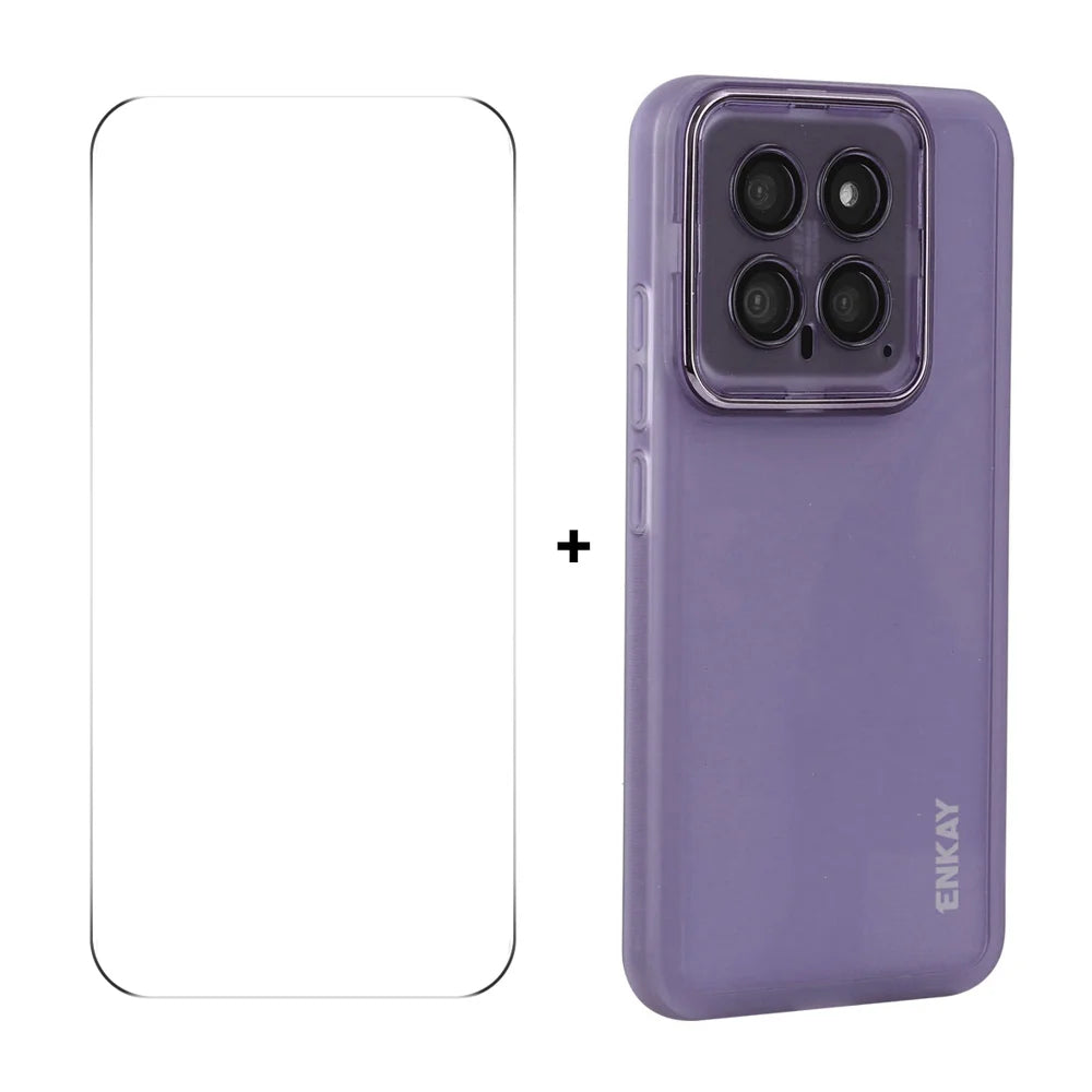 For Xiaomi 14 ENKAY HAT PRINCE Case Matte TPU Phone Cover with Lens Film + 9H Glass Protector