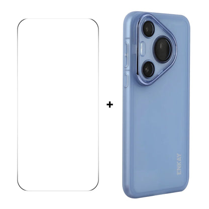 For Huawei Pura 70 ENKAY HAT PRINCE Case Matte TPU Phone Cover with Lens Film + 9H Glass Protector