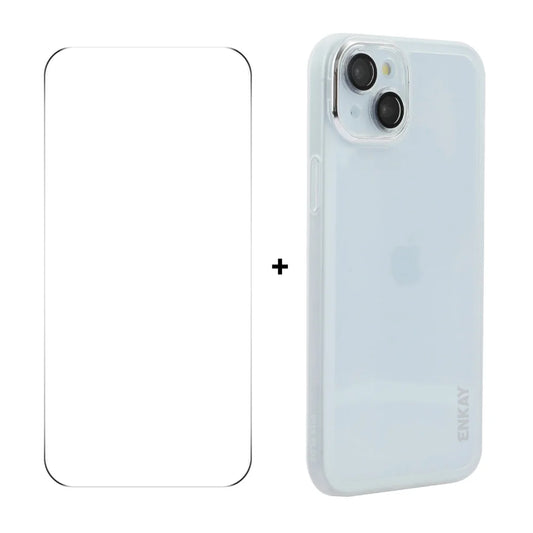 For iPhone 14 Plus ENKAY HAT PRINCE Case Matte TPU Phone Cover with Lens Film + 9H Glass Protector
