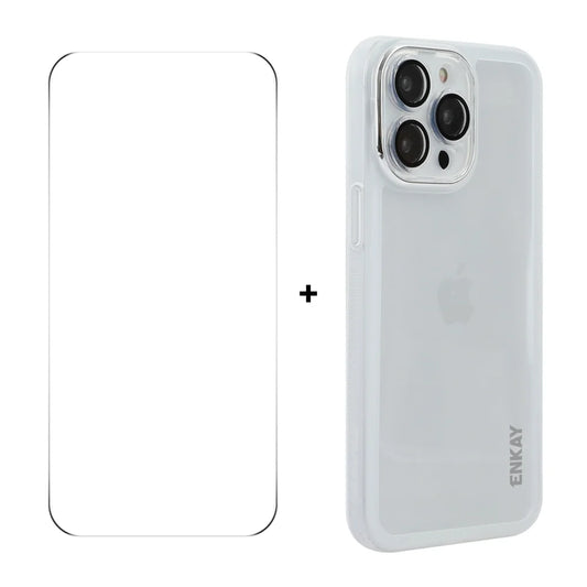 For iPhone 16 Pro Max ENKAY HAT PRINCE Case Matte TPU Phone Cover with Lens Film + 9H Glass Protector