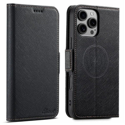 SUTENI J08 For iPhone 16 Pro Case Compatible with MagSafe Cross Texture Leather Wallet Phone Cover