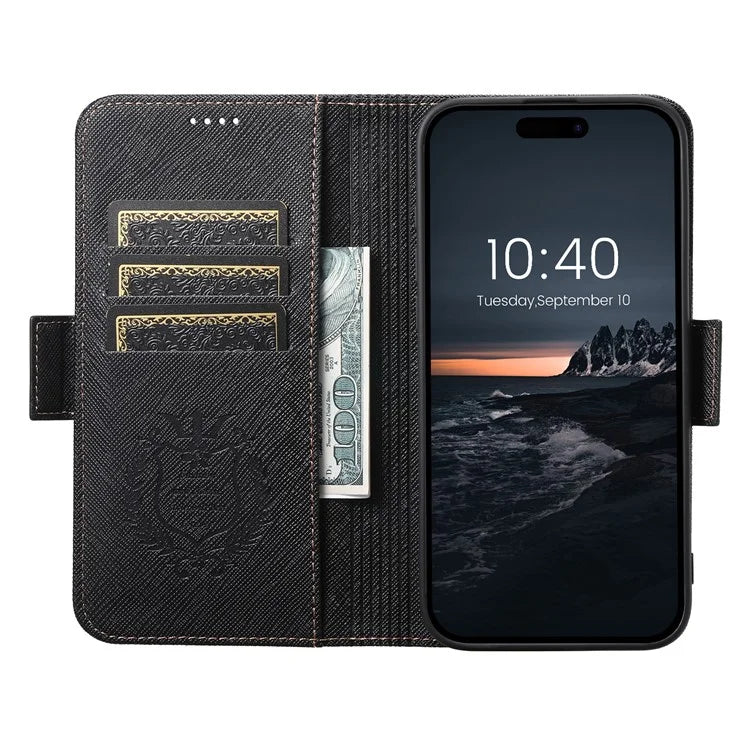 SUTENI J08 For iPhone 16 Pro Case Compatible with MagSafe Cross Texture Leather Wallet Phone Cover