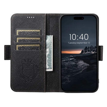 SUTENI J08 For iPhone 16 Pro Case Compatible with MagSafe Cross Texture Leather Wallet Phone Cover