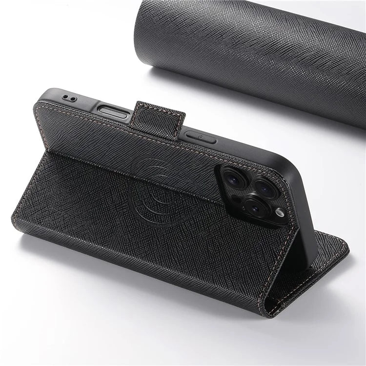 SUTENI J08 For iPhone 16 Pro Case Compatible with MagSafe Cross Texture Leather Wallet Phone Cover