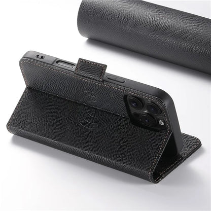 SUTENI J08 For iPhone 16 Pro Case Compatible with MagSafe Cross Texture Leather Wallet Phone Cover