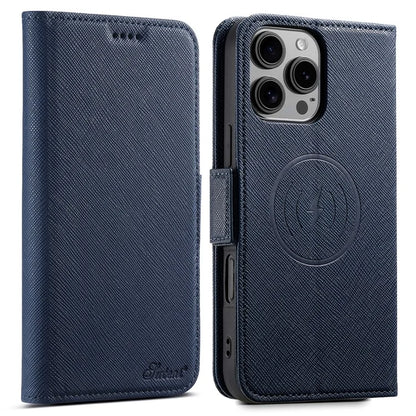 SUTENI J08 For iPhone 16 Pro Case Compatible with MagSafe Cross Texture Leather Wallet Phone Cover