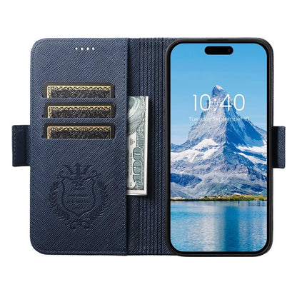 SUTENI J08 For iPhone 16 Pro Case Compatible with MagSafe Cross Texture Leather Wallet Phone Cover