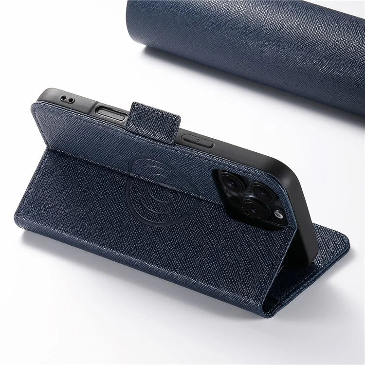 SUTENI J08 For iPhone 16 Pro Case Compatible with MagSafe Cross Texture Leather Wallet Phone Cover
