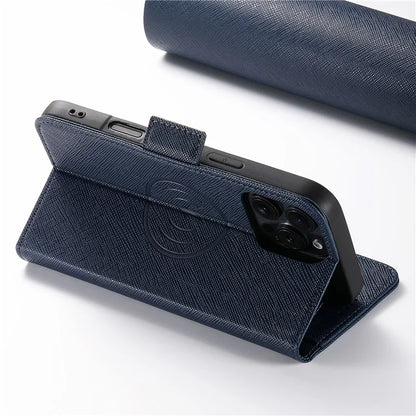 SUTENI J08 For iPhone 16 Pro Case Compatible with MagSafe Cross Texture Leather Wallet Phone Cover