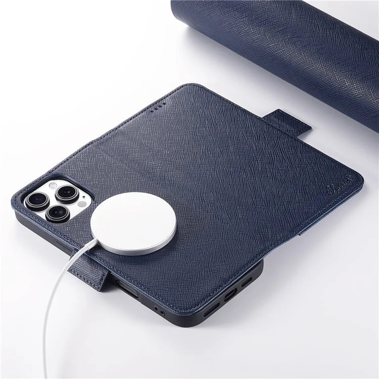 SUTENI J08 For iPhone 16 Pro Case Compatible with MagSafe Cross Texture Leather Wallet Phone Cover