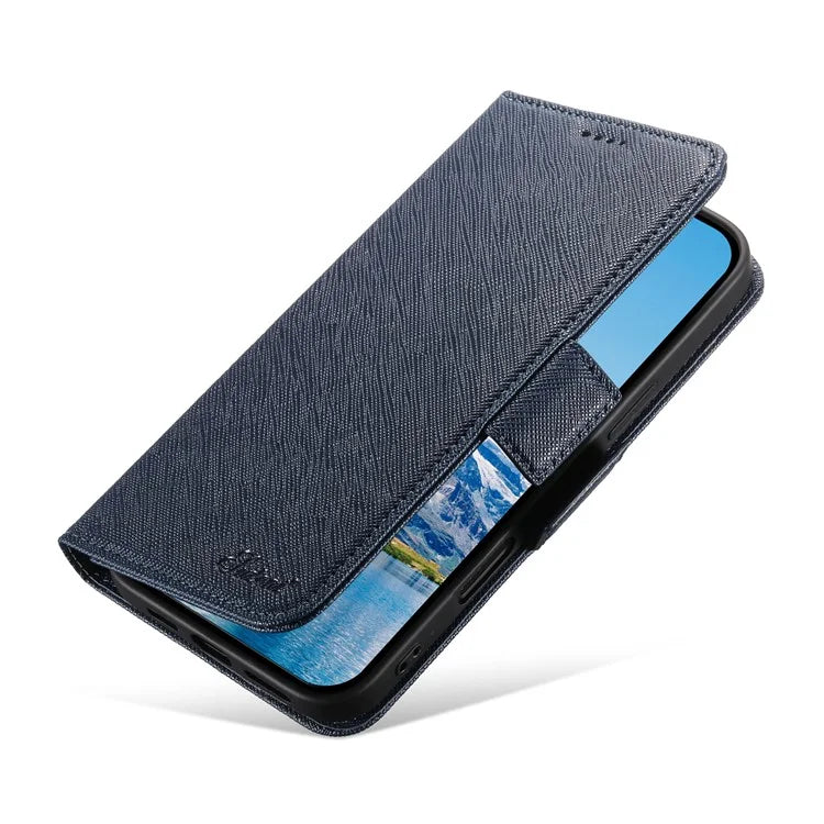 SUTENI J08 For iPhone 16 Pro Case Compatible with MagSafe Cross Texture Leather Wallet Phone Cover
