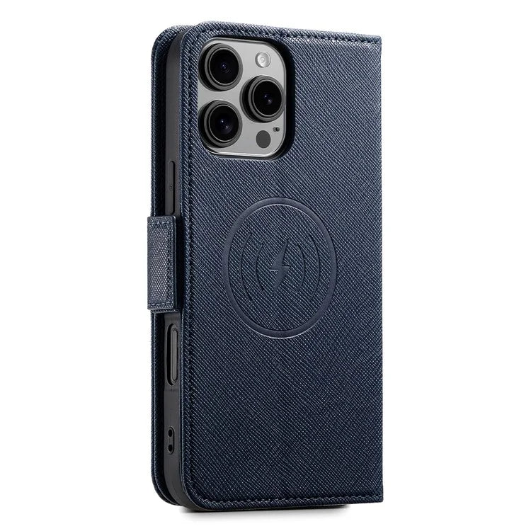 SUTENI J08 For iPhone 16 Pro Case Compatible with MagSafe Cross Texture Leather Wallet Phone Cover
