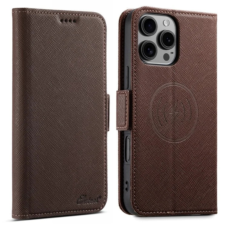 SUTENI J08 For iPhone 16 Pro Case Compatible with MagSafe Cross Texture Leather Wallet Phone Cover