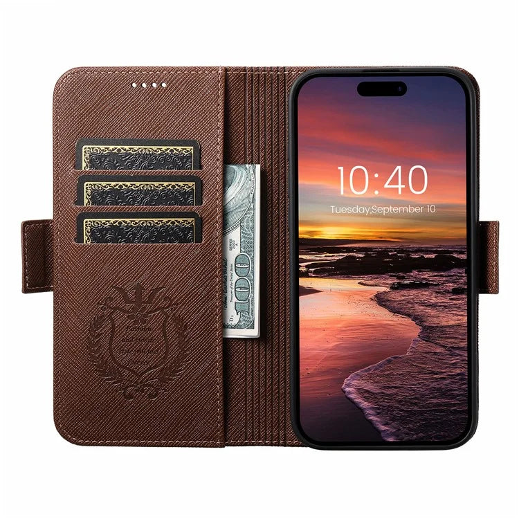SUTENI J08 For iPhone 16 Pro Case Compatible with MagSafe Cross Texture Leather Wallet Phone Cover