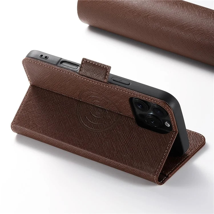SUTENI J08 For iPhone 16 Pro Case Compatible with MagSafe Cross Texture Leather Wallet Phone Cover