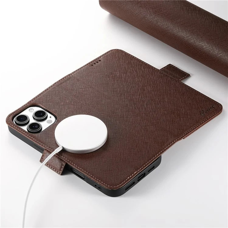 SUTENI J08 For iPhone 16 Pro Case Compatible with MagSafe Cross Texture Leather Wallet Phone Cover
