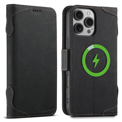 SUTENI J07 For iPhone 16 Pro Max Case Compatible with MagSafe Litchi Texture Leather Wallet Phone Cover