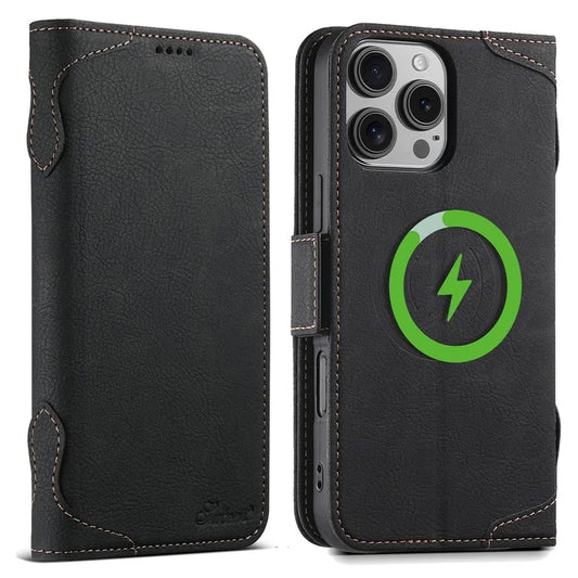 SUTENI J07 For iPhone 16 Pro Max Case Compatible with MagSafe Litchi Texture Leather Wallet Phone Cover