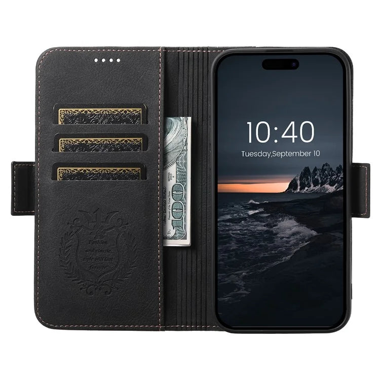 SUTENI J07 For iPhone 16 Pro Max Case Compatible with MagSafe Litchi Texture Leather Wallet Phone Cover