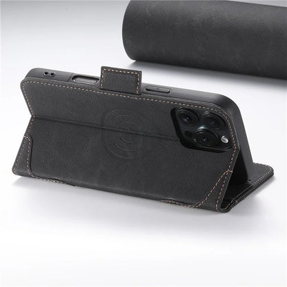 SUTENI J07 For iPhone 16 Pro Max Case Compatible with MagSafe Litchi Texture Leather Wallet Phone Cover