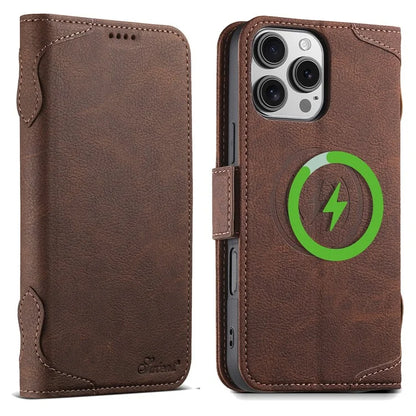 SUTENI J07 For iPhone 16 Pro Max Case Compatible with MagSafe Litchi Texture Leather Wallet Phone Cover