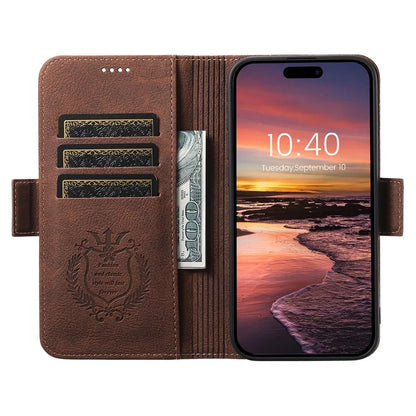 SUTENI J07 For iPhone 16 Pro Max Case Compatible with MagSafe Litchi Texture Leather Wallet Phone Cover