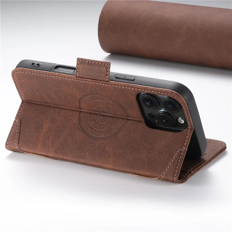 SUTENI J07 For iPhone 16 Pro Max Case Compatible with MagSafe Litchi Texture Leather Wallet Phone Cover