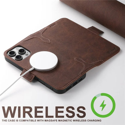 SUTENI J07 For iPhone 16 Pro Max Case Compatible with MagSafe Litchi Texture Leather Wallet Phone Cover