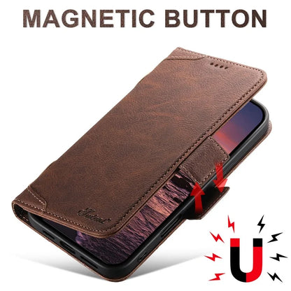 SUTENI J07 For iPhone 16 Pro Max Case Compatible with MagSafe Litchi Texture Leather Wallet Phone Cover