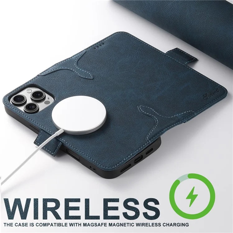 SUTENI J07 For iPhone 16 Pro Max Case Compatible with MagSafe Litchi Texture Leather Wallet Phone Cover