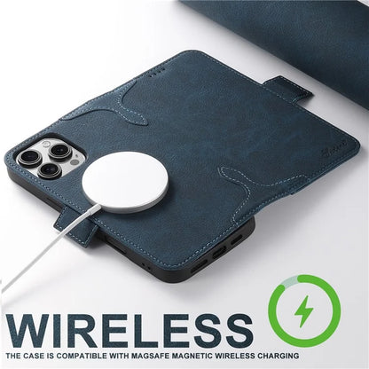 SUTENI J07 For iPhone 16 Pro Max Case Compatible with MagSafe Litchi Texture Leather Wallet Phone Cover