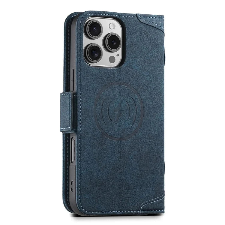 SUTENI J07 For iPhone 16 Pro Max Case Compatible with MagSafe Litchi Texture Leather Wallet Phone Cover