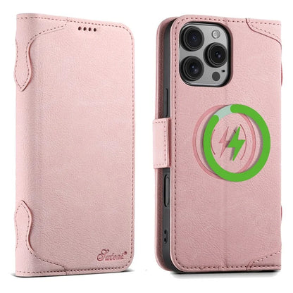 SUTENI J07 For iPhone 16 Pro Max Case Compatible with MagSafe Litchi Texture Leather Wallet Phone Cover