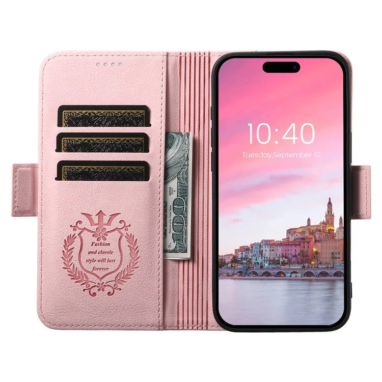 SUTENI J07 For iPhone 16 Pro Max Case Compatible with MagSafe Litchi Texture Leather Wallet Phone Cover
