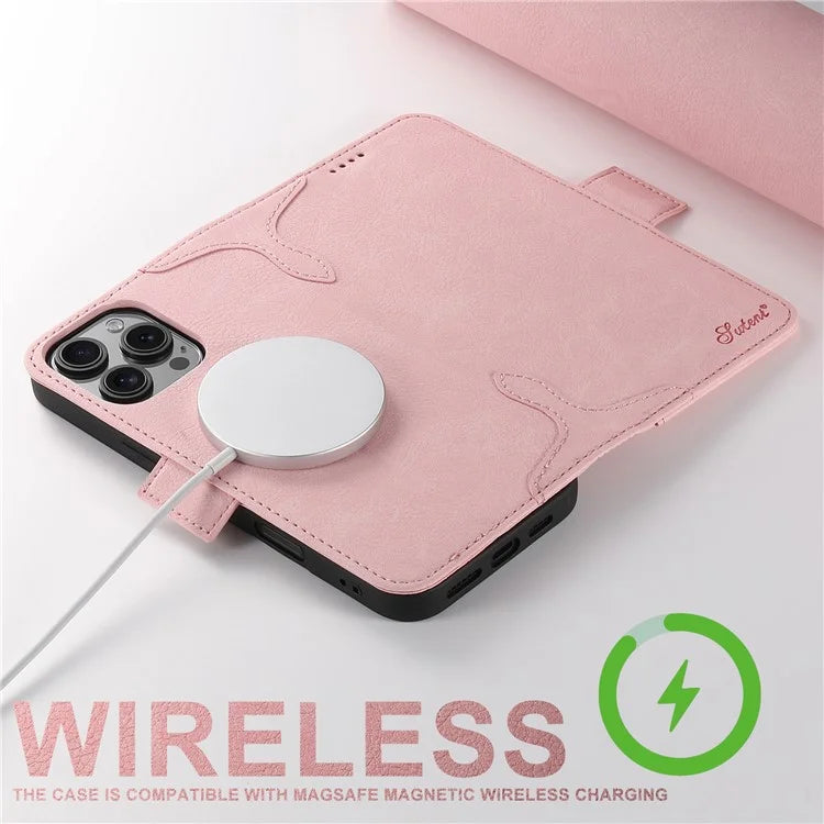 SUTENI J07 For iPhone 16 Pro Max Case Compatible with MagSafe Litchi Texture Leather Wallet Phone Cover