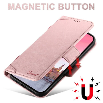 SUTENI J07 For iPhone 16 Pro Max Case Compatible with MagSafe Litchi Texture Leather Wallet Phone Cover