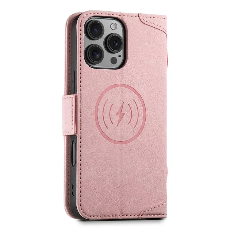 SUTENI J07 For iPhone 16 Pro Max Case Compatible with MagSafe Litchi Texture Leather Wallet Phone Cover