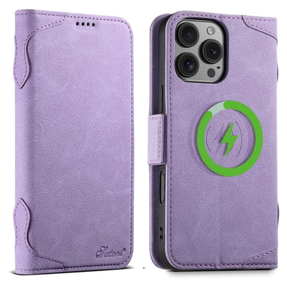 SUTENI J07 For iPhone 16 Pro Max Case Compatible with MagSafe Litchi Texture Leather Wallet Phone Cover