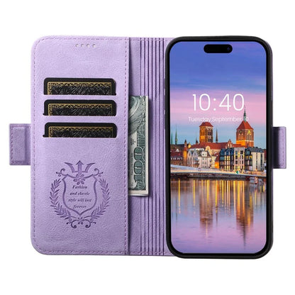 SUTENI J07 For iPhone 16 Pro Max Case Compatible with MagSafe Litchi Texture Leather Wallet Phone Cover
