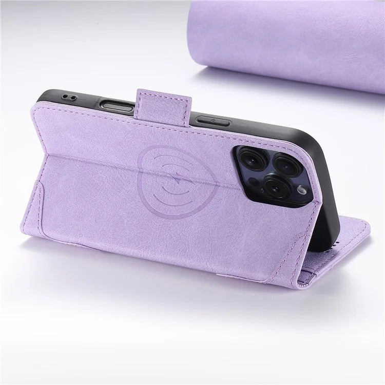 SUTENI J07 For iPhone 16 Pro Max Case Compatible with MagSafe Litchi Texture Leather Wallet Phone Cover