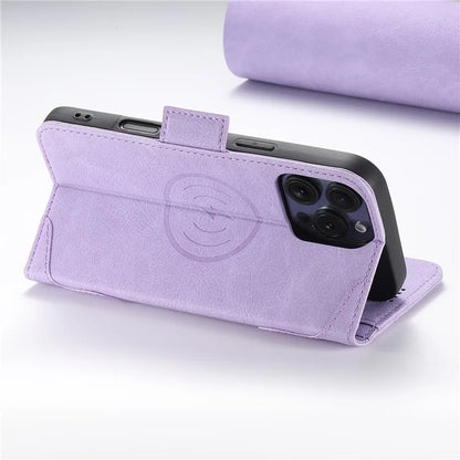 SUTENI J07 For iPhone 16 Pro Max Case Compatible with MagSafe Litchi Texture Leather Wallet Phone Cover
