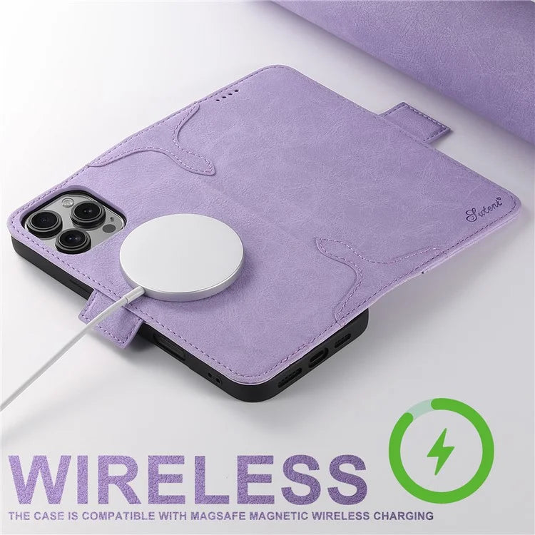SUTENI J07 For iPhone 16 Pro Max Case Compatible with MagSafe Litchi Texture Leather Wallet Phone Cover