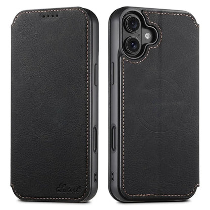 SUTENI J06 For iPhone 16 Plus Case Litchi Texture Leather Wallet Phone Shell Compatible with MagSafe