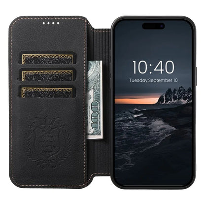 SUTENI J06 For iPhone 16 Plus Case Litchi Texture Leather Wallet Phone Shell Compatible with MagSafe