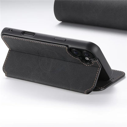 SUTENI J06 For iPhone 16 Plus Case Litchi Texture Leather Wallet Phone Shell Compatible with MagSafe