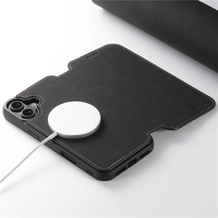 SUTENI J06 For iPhone 16 Plus Case Litchi Texture Leather Wallet Phone Shell Compatible with MagSafe