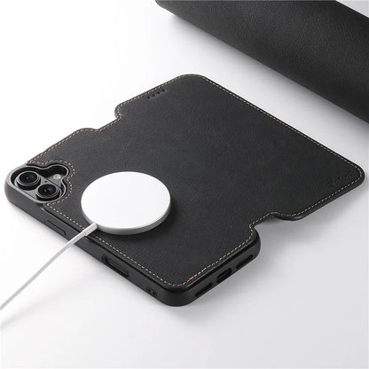 SUTENI J06 For iPhone 16 Plus Case Litchi Texture Leather Wallet Phone Shell Compatible with MagSafe