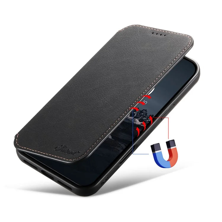 SUTENI J06 For iPhone 16 Plus Case Litchi Texture Leather Wallet Phone Shell Compatible with MagSafe