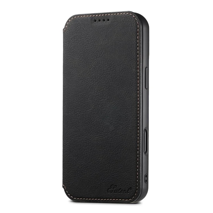 SUTENI J06 For iPhone 16 Plus Case Litchi Texture Leather Wallet Phone Shell Compatible with MagSafe