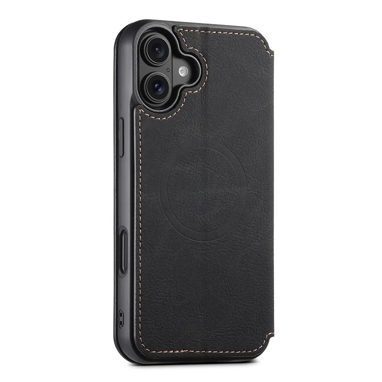 SUTENI J06 For iPhone 16 Plus Case Litchi Texture Leather Wallet Phone Shell Compatible with MagSafe